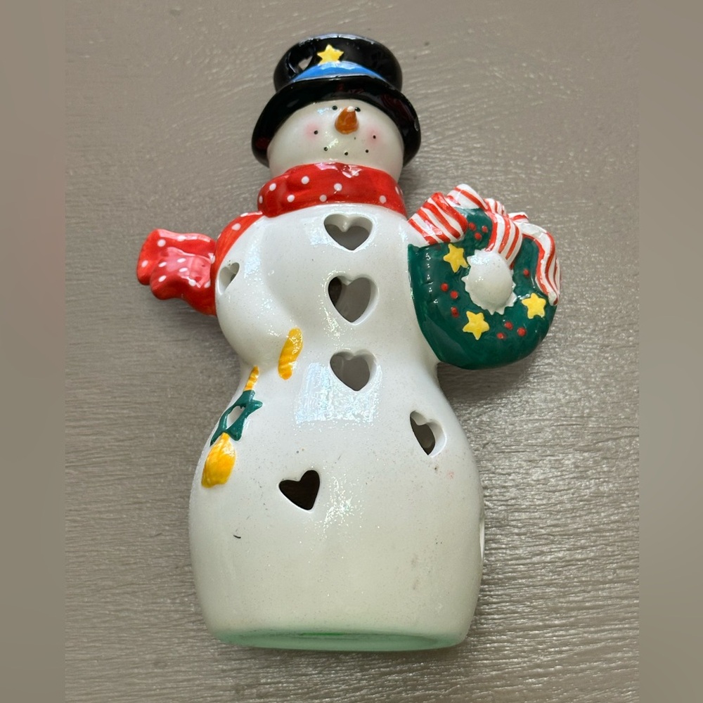 Hallmark Festive 7” Snowman Tealight Candle Holder Ceramic